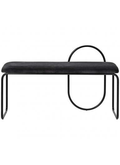 ANGUI ławka z aksamitnym siedziskiem czarna na czarnych nogach